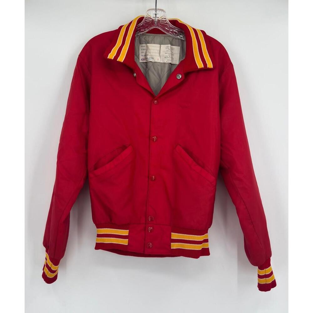 Vintage DeLong Sportswear Red Bomber Jacket Warriors Team Print Sz S